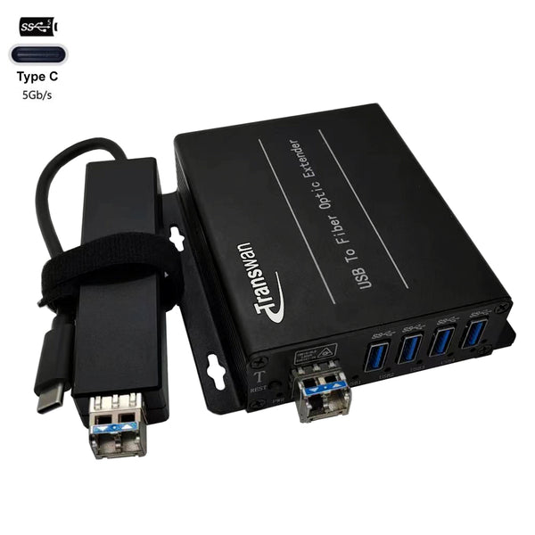 4 Port USB 3.0 Hub Type C over to 250 Meters  Single-mode Fiber Optic Extender, Supports 5 Gbps Super-Speed, Rx with Pigtailed Type C