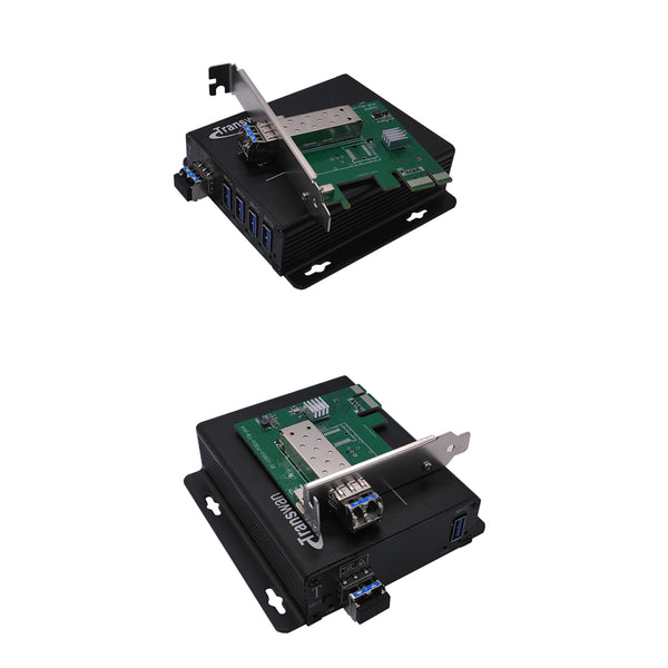 PCI-E Card to USB 3.0 Hub (1~4 Port) over Fiber Optic Extender to Max 100 Meters (330FT) over Multi-mode Fiber OM3+, w/10Gbps SFP