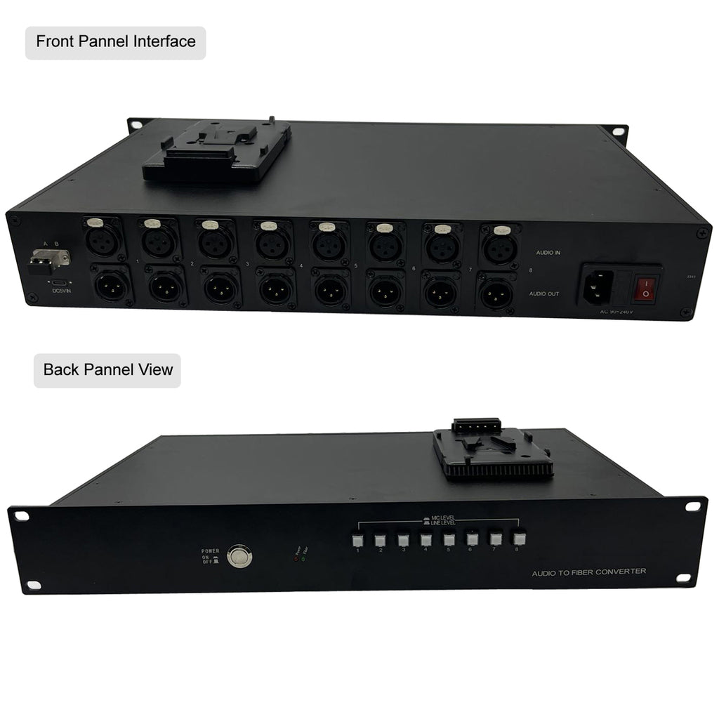 8 Kanäle Mikrofon- und Line-Pegel-Audio über Glasfaser-Extender mit unabhängiger Mikrofon-/Line-Pegel-Umschalttaste