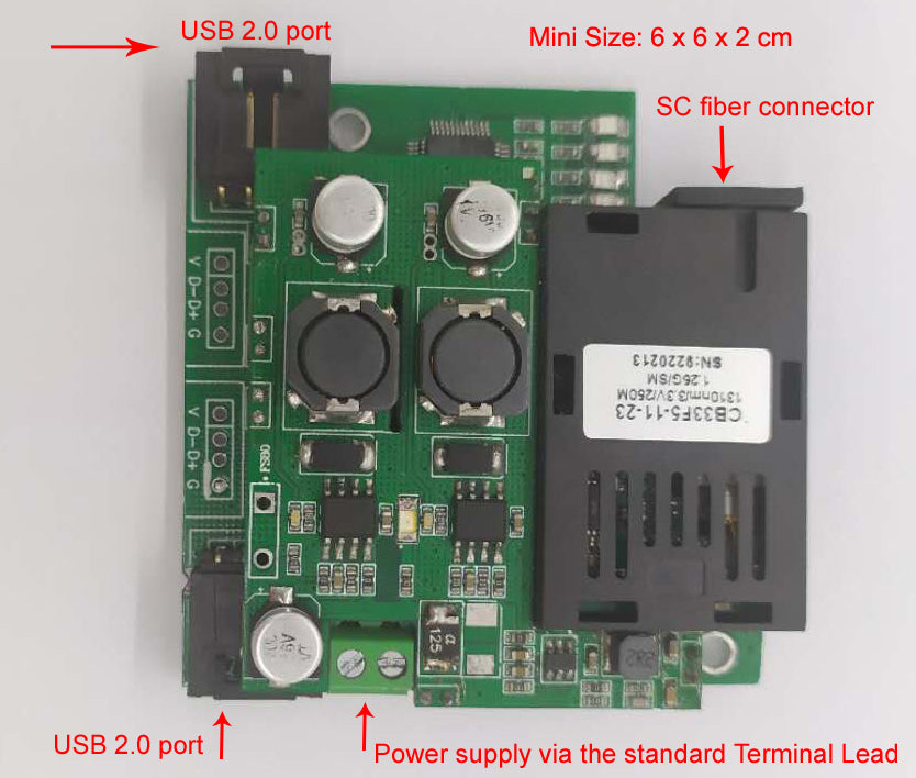 Mini USB 2.0 over optic Fiber Extender installed in Robot Arm