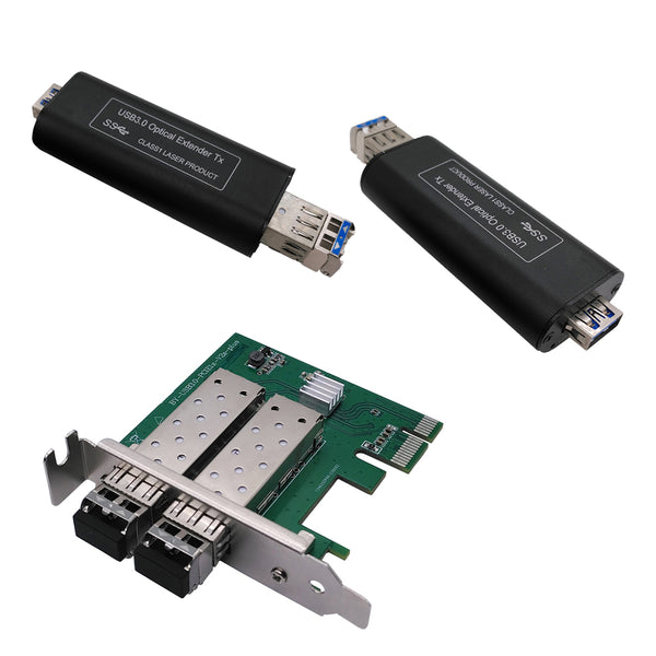 PCI-E カードから最大 250 メートル (820FT) までの 1 ポート USB 3.0 光ファイバ エクステンダ、10Gbps SFP 付きシングルモード ファイバ、最大 5 Gbps の超高速