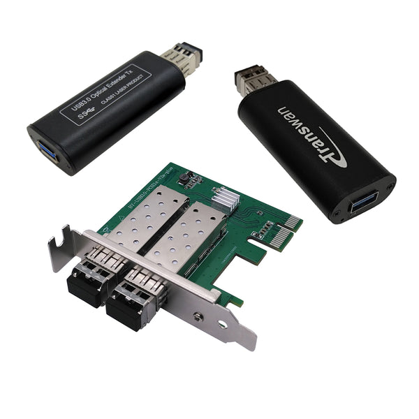 PCI-E カードから最大 250 メートル (820FT) までの 1 ポート USB 3.0 光ファイバ エクステンダ、10Gbps SFP 付きシングルモード ファイバ、最大 5 Gbps の超高速