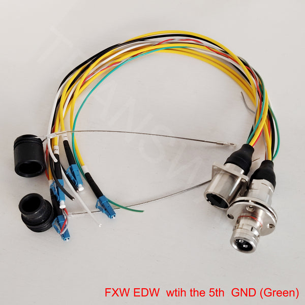 SMPTE311M 3K93C Connector FXW & EDW with Tails of 2 x Fiber Connector & 5 x Lines, 5 x Wires, the 5th GND (Green)