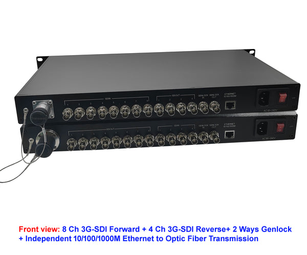 8Ch 3G-SDI Forward+4Ch 3G-SDI Reverse+1Ch 2 Way Genlock to Fiber Optic System with 10/100/1000M Ethernet & SMPTE 3K93C Connector