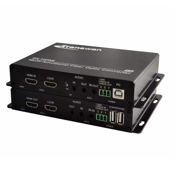 4K HDMI Multi-function Fiber Optical Converter (4K HDMI video with loop-out + 3.5 audio+ reverse IR + RS232 data and USB port)