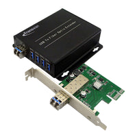 PCI-E カードからシングルモード光ファイバーエクステンダー経由の 4 ポート USB 3.0 ハブ 250 メートル、下位互換性のある USB 2.0/1.1