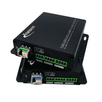 Serielle Daten (1 x RS 232 + 1 x RS 422 + 2 x RS 485) zu Glasfaser-Konverter über 20 km Singlemode-Glasfaser oder 2 km Multimode-Glasfaser, mit SFP-Modul