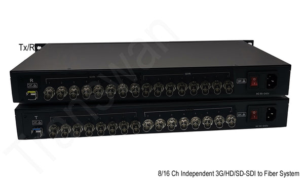 8/16 Ch x 3G/HD/SD-SDI Over Fiber Extender to 10Km with SMPTE 3K93K Connector