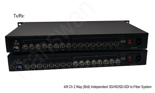 8 Ch 2 Way (Bidi) x 3G/HD/SD-SDI to Fiber Converter over 10Km SMF with SMPTE 3K93K Connector