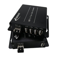 4-Port USB 2.0/1.1-Hub über Glasfaser-Extender bis max. 5 Kilometer Singlemode-Glasfaser oder 500 Meter Multimode-Glasfaser, mit SFP-Modul