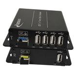 4 Ports USB 2.0/1.1-Hub über Glasfaser-Extender auf maximal 5 Kilometer Singlemode-Glasfaser oder 250 Meter Multimode-Glasfaser, mit SFP-Modul