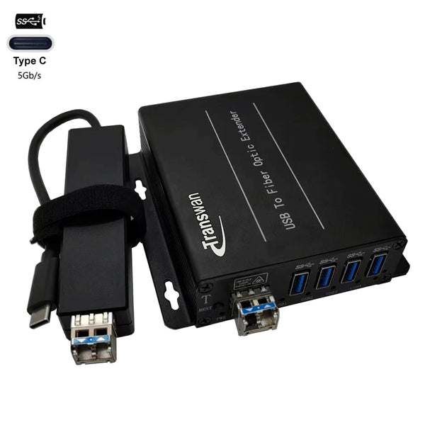 4-Port-USB-3.0-Hub Typ C über bis zu 250 Meter Singlemode-Glasfaser-Extender mit 10 G SFP, unterstützt 5 Gbit/s Super-Speed, der Empfänger mit Pigtailed USB 3.0 Typ C