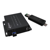 USB 2.0/1.1 über Glasfaser-Extender bis max. 5 km SMF-Glasfaser oder 500 Meter MMF-Glasfaser, kompatibel mit USB 1.1, Rx ist so klein wie ein USB-Dongle