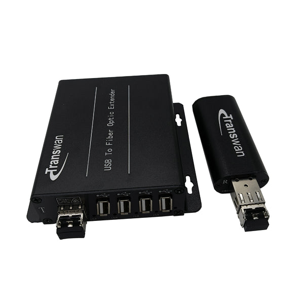 USB 2.0/1.1 über Glasfaser-Extender bis max. 5 km SMF-Glasfaser oder 500 Meter MMF-Glasfaser, kompatibel mit USB 1.1, Rx ist so klein wie ein USB-Dongle