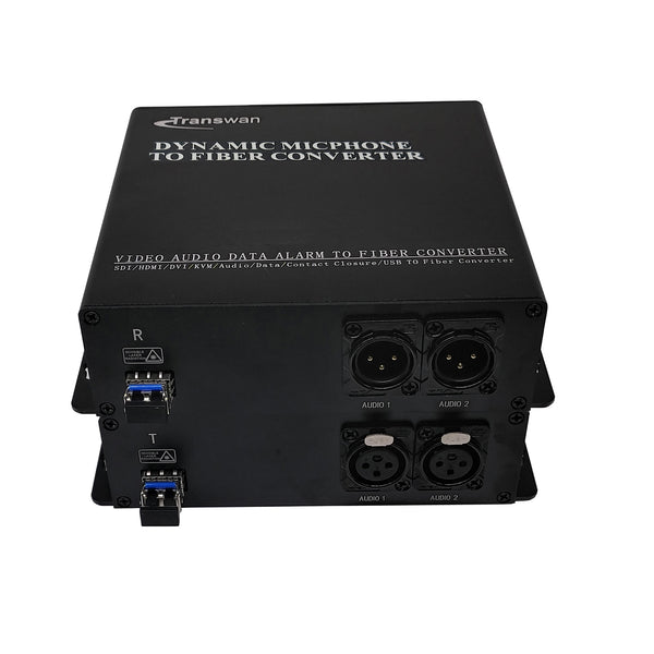 2 Channels Dynamic Microphone Audio over Fiber Optic Converter to 20 Km SM Fiber or 500 Meters MM Fiber