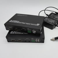 4K HDMI 2.0 多機能光ファイバーコンバーター (ループアウト付き 4K HDMI P60 ビデオ + 3.5 オーディオ + RS232 データおよび USB ポート)