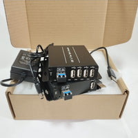 4-Port USB 2.0/1.1-Hub über Glasfaser-Extender bis max. 5 Kilometer Singlemode-Glasfaser oder 500 Meter Multimode-Glasfaser, mit SFP-Modul