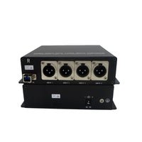 4 チャンネル ラインレベル XLR バランス オーディオ - ファイバー コンバーター (20 キロ SMF または 500 メートル MMF を超える)、プロの放送品質をサポート