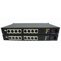 8-Kanal-XLR-Audio mit symmetrischem Leitungspegel über Glasfaser-Extender (Konverter) auf maximal 20 km SMF oder 500 Meter MMF, bietet 16-Bit- oder 24-Bit-Audioqualität