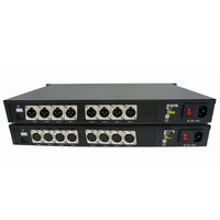 8 チャンネル ラインレベル バランス XLR オーディオ オーバー ファイバー エクステンダー (コンバーター) から最大 20 km SMF または 500 メートル MMF まで、1 U ラックマウント シャーシを搭載