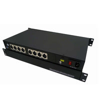 8 チャンネル ラインレベル バランス XLR オーディオ オーバー ファイバー エクステンダー (コンバーター) から最大 20 km SMF または 500 メートル MMF まで、1 U ラックマウント シャーシを搭載