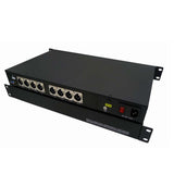 8 チャンネル ラインレベル バランス XLR オーディオ オーバー ファイバー エクステンダー (コンバーター) から最大 20 km SMF または 500 メートル MMF まで、1 U ラックマウント シャーシを搭載