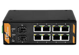 8 x 10/100/1000Base-Tx ～ 2 x 100/1000Base-Fx SFP リング管理産業用スイッチ、EPRS リングおよびレイヤー 2 ネットワーク管理をサポート、DC 10 ～ 58 V