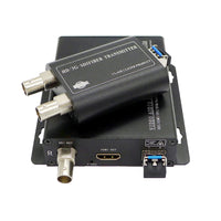 10 Km までのファイバーエクステンダー、1 チャンネル SDI および 1 チャンネル HDMI 出力を備えたレシーバー、SMPTE 424M をサポートする 3G-SDI